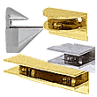 Glasplattenträger und Glasplattenauflagen zur Fixierung von Glasplatten oder Glaswänden. Die Glasplattenträger sind vertikal und horizontal anwendbar.